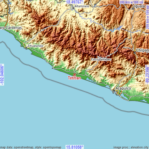 Topographic map of Tetitlán