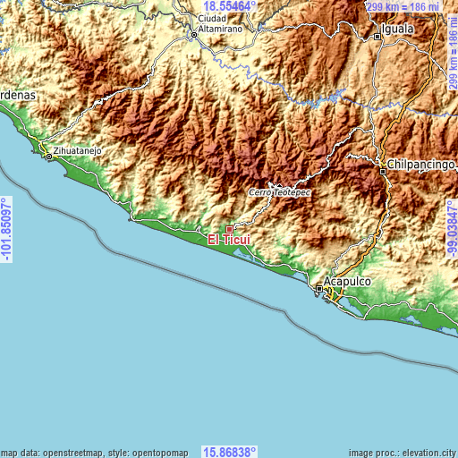 Topographic map of El Ticui