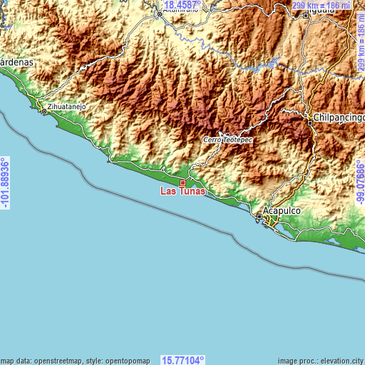 Topographic map of Las Tunas