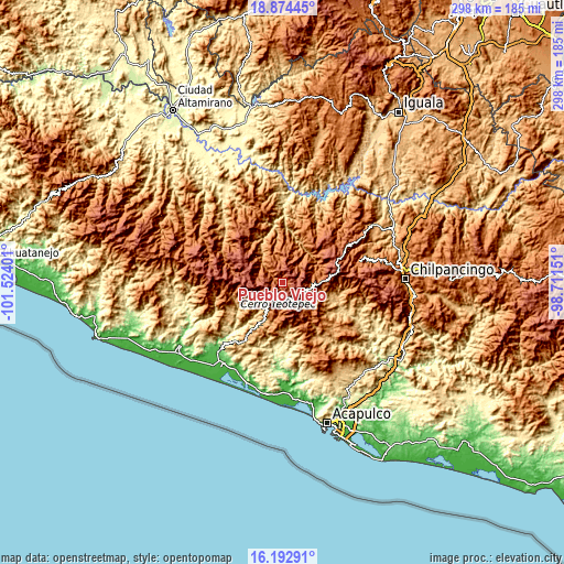 Topographic map of Pueblo Viejo