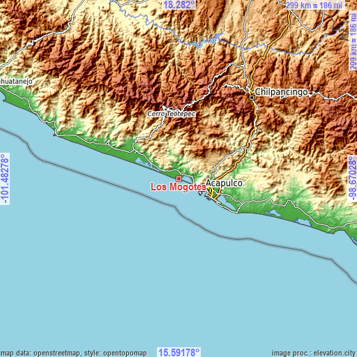 Topographic map of Los Mogotes