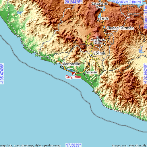 Topographic map of Cuyutlán