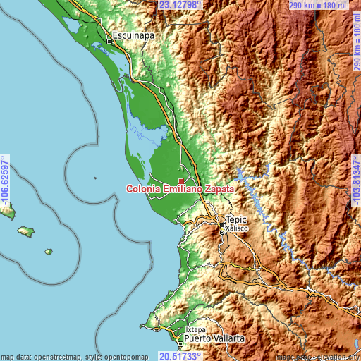 Topographic map of Colonia Emiliano Zapata