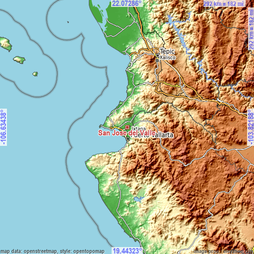 Topographic map of San José del Valle
