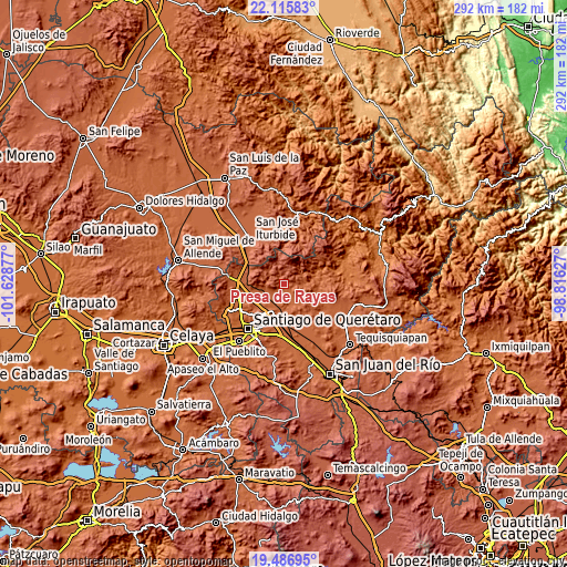 Topographic map of Presa de Rayas