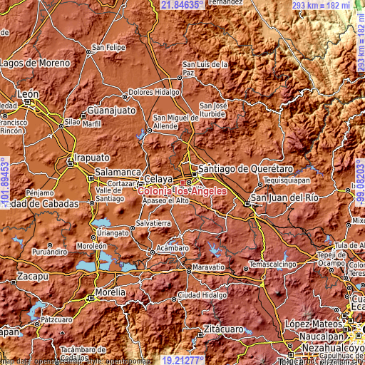 Topographic map of Colonia los Ángeles