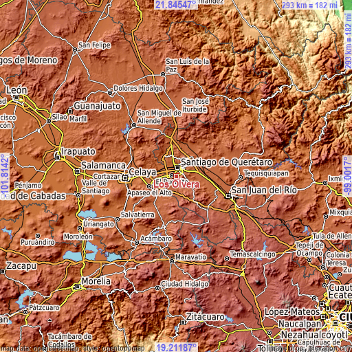 Topographic map of Los Olvera