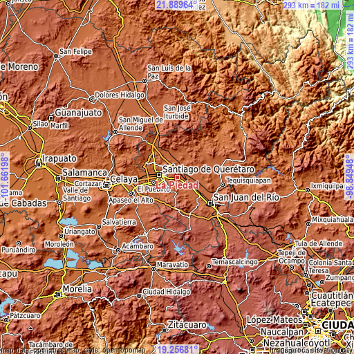 Topographic map of La Piedad