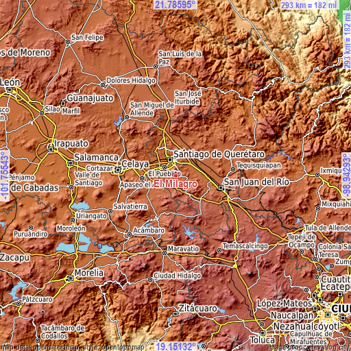 Topographic map of El Milagro