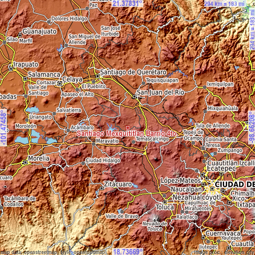 Topographic map of Santiago Mexquititlán Barrio 4to.