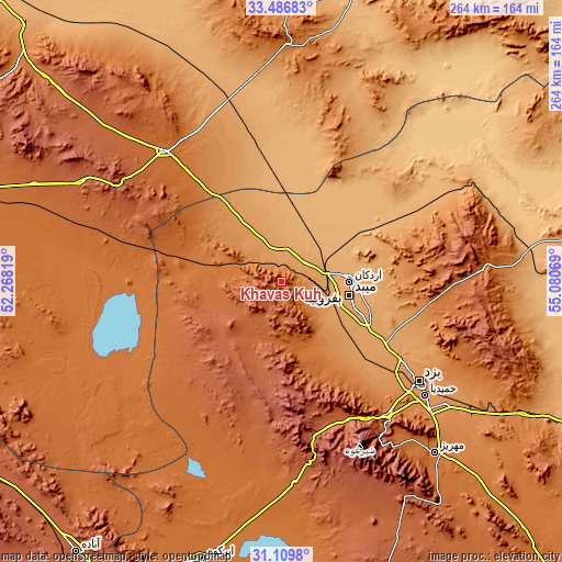Topographic map of Khavāş Kūh