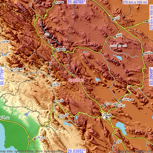 Topographic map of Sepīdān