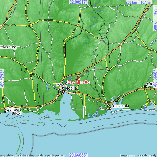 Topographic map of Bay Minette