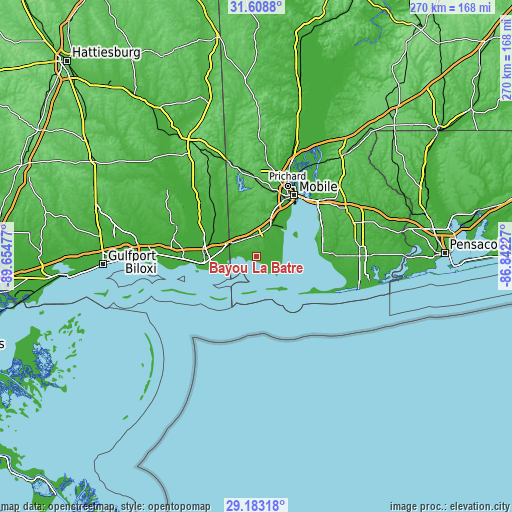 Topographic map of Bayou La Batre