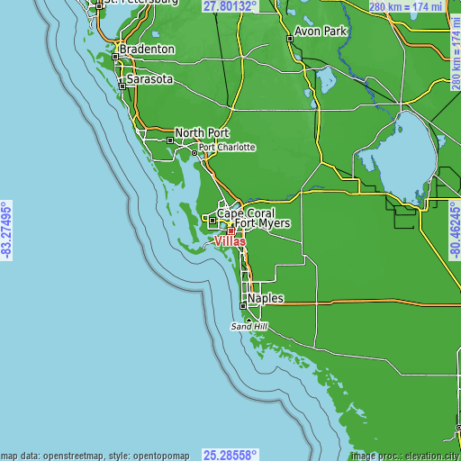 Topographic map of Villas