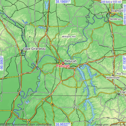 Topographic map of Paducah