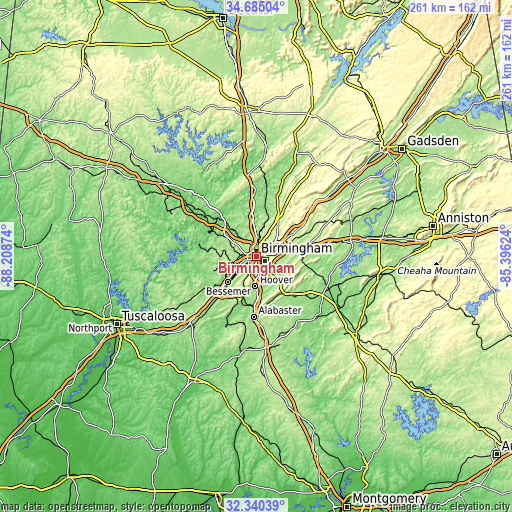 Topographic map of Birmingham