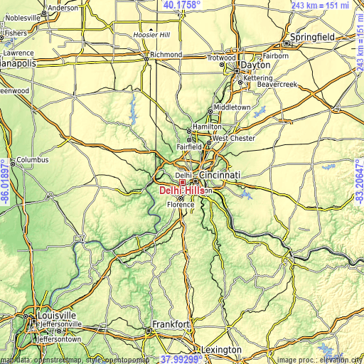Topographic map of Delhi Hills