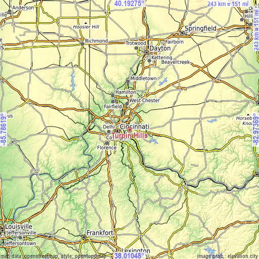 Topographic map of Turpin Hills