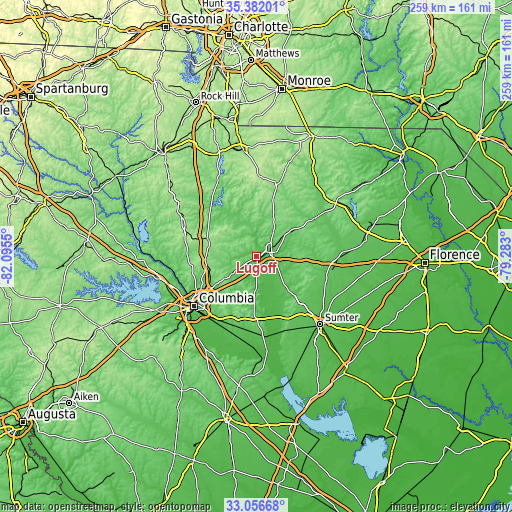 Topographic map of Lugoff