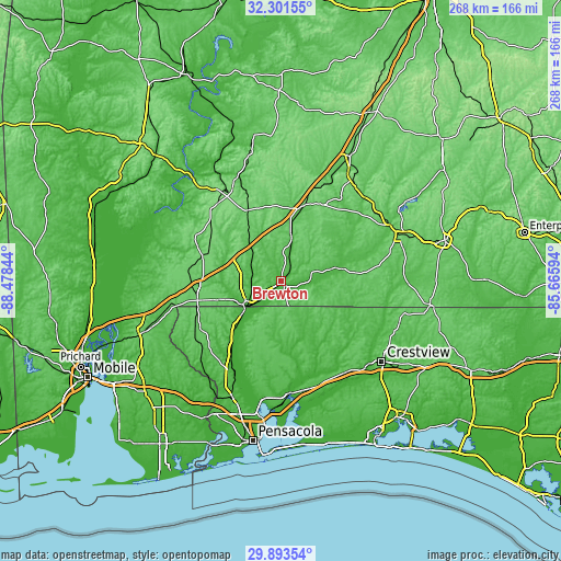 Topographic map of Brewton