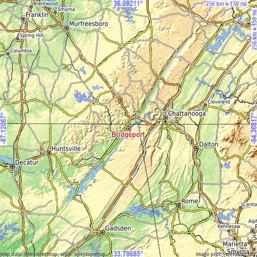 Topographic map of Bridgeport