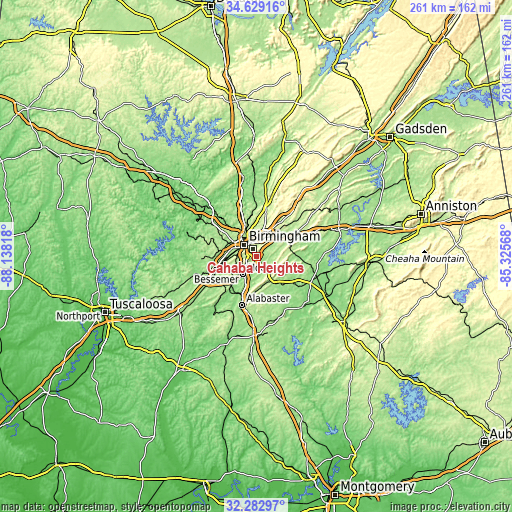 Topographic map of Cahaba Heights