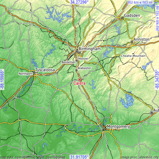 Topographic map of Calera