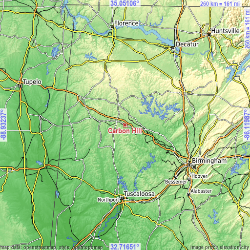 Topographic map of Carbon Hill