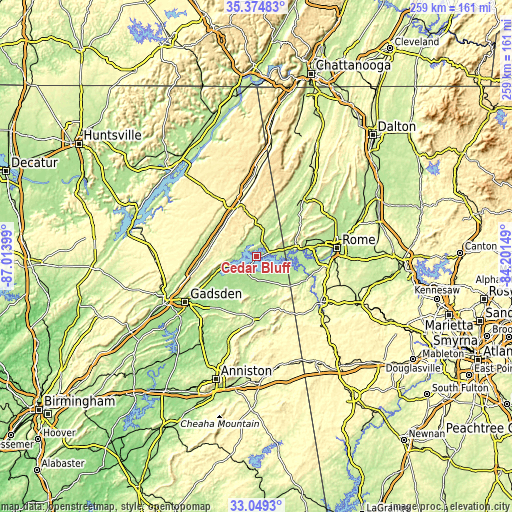 Topographic map of Cedar Bluff