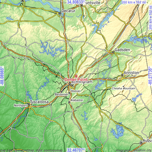 Topographic map of Center Point