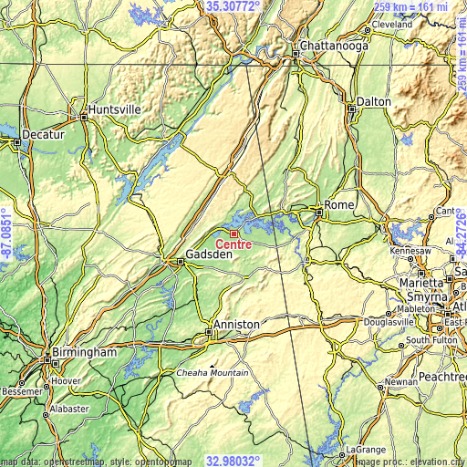 Topographic map of Centre