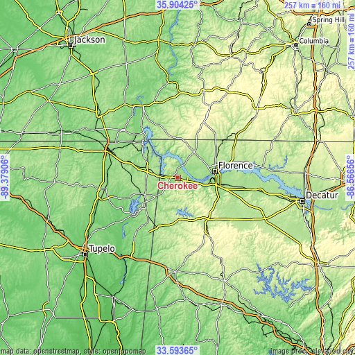 Topographic map of Cherokee