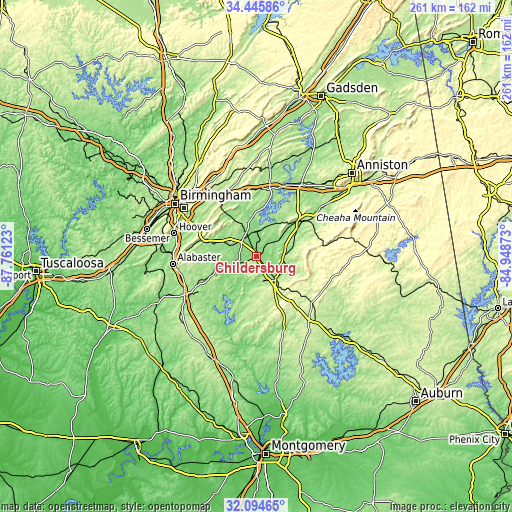 Topographic map of Childersburg