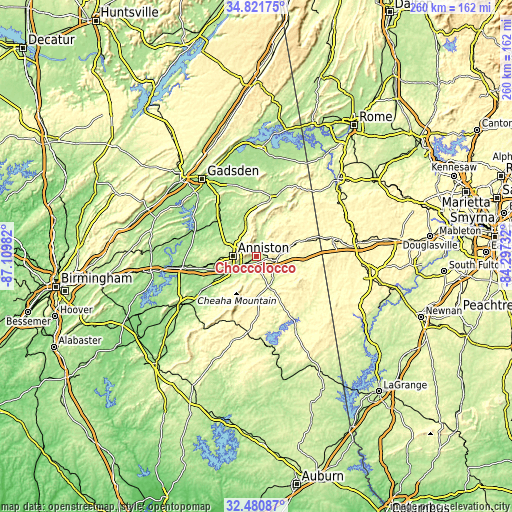 Topographic map of Choccolocco