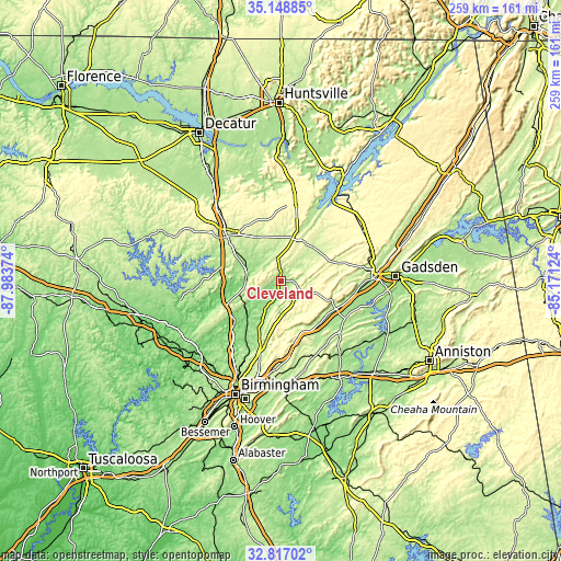 Topographic map of Cleveland