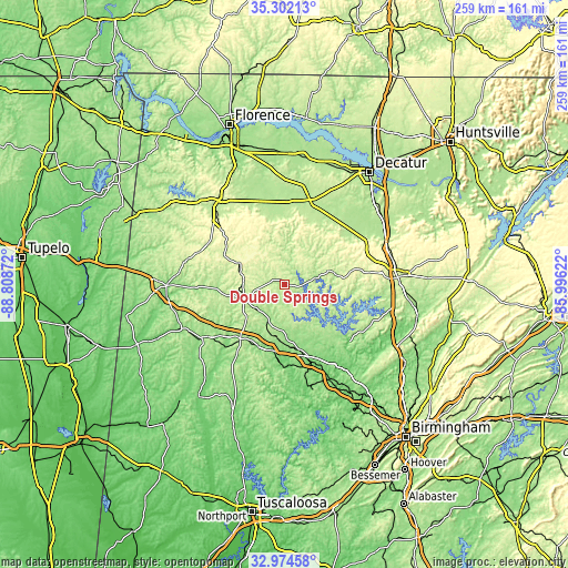 Topographic map of Double Springs