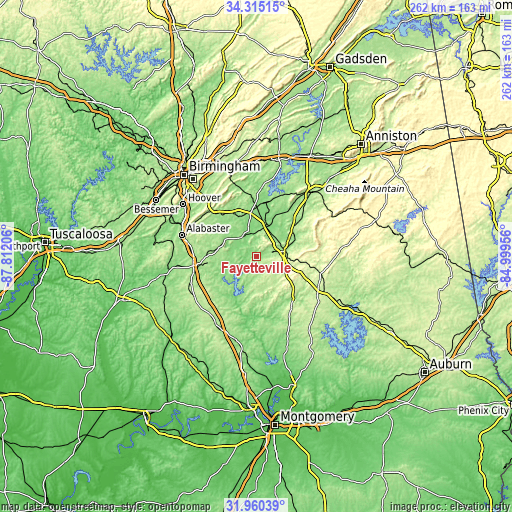 Topographic map of Fayetteville