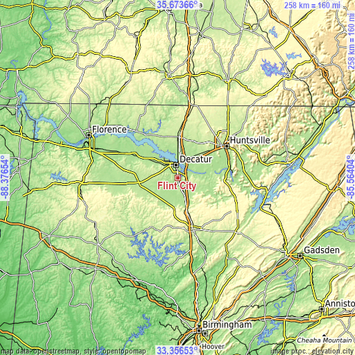 Topographic map of Flint City