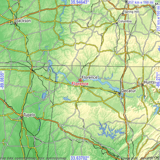 Topographic map of Florence