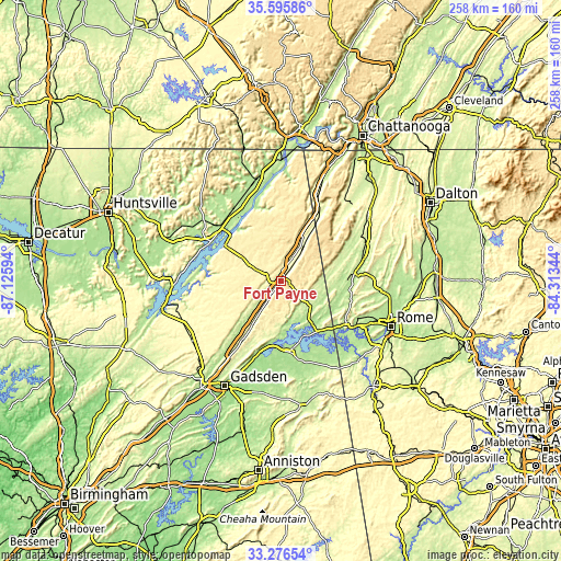 Topographic map of Fort Payne