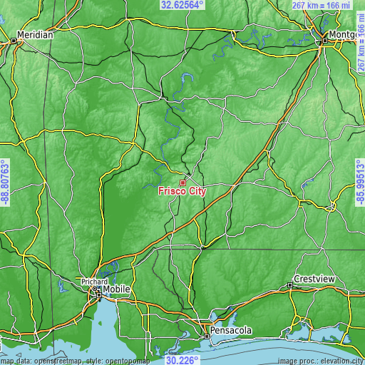 Topographic map of Frisco City