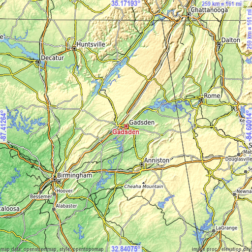 Topographic map of Gadsden