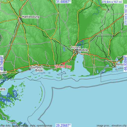 Topographic map of Grand Bay