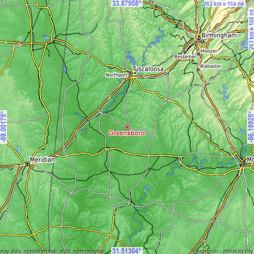 Topographic map of Greensboro