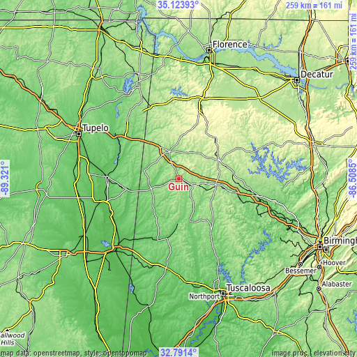 Topographic map of Guin