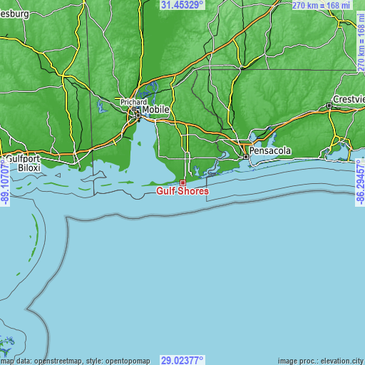 Topographic map of Gulf Shores