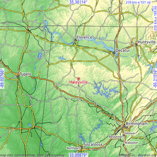 Topographic map of Haleyville