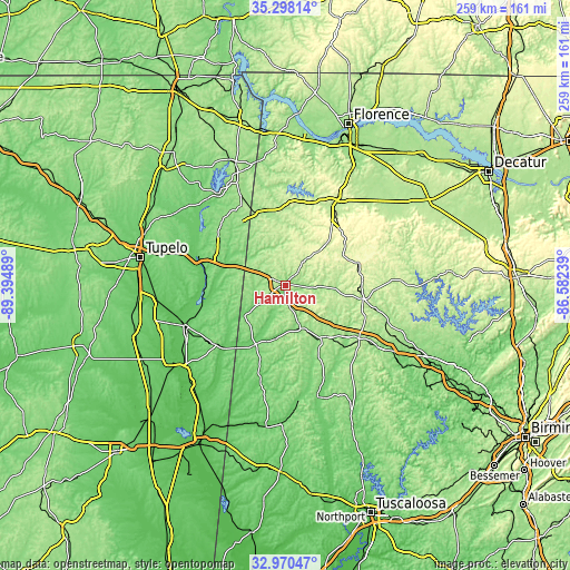 Topographic map of Hamilton