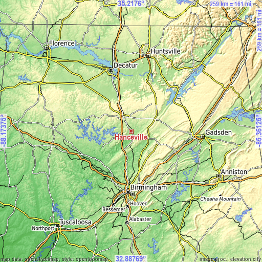 Topographic map of Hanceville